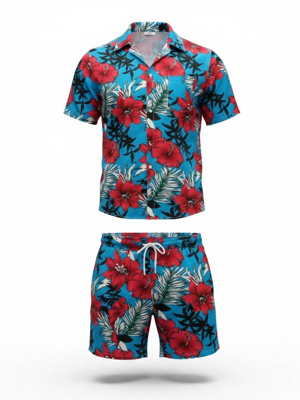 Jogal Tropical Hawaiian Matching Set Floral Shirt Shorts Large